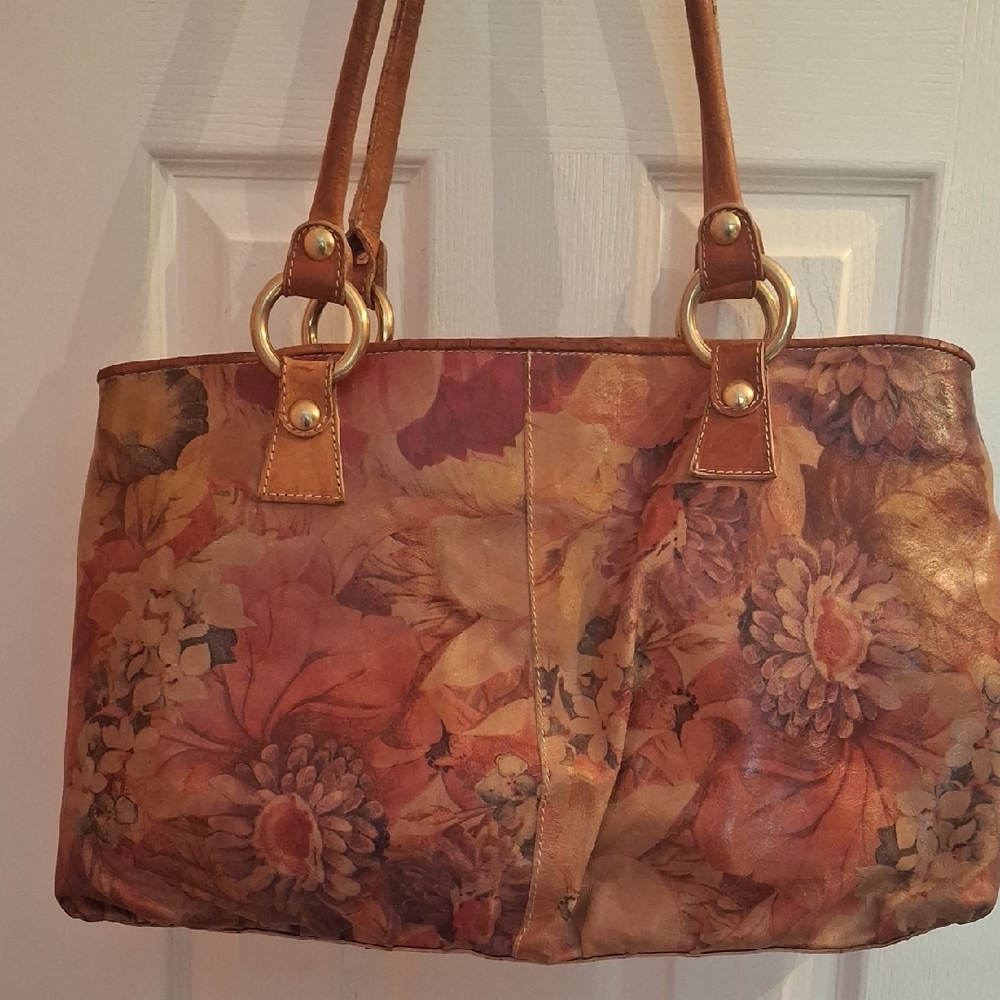 Maurizio Taiuti Floral Brown Leather Shoulder Bag